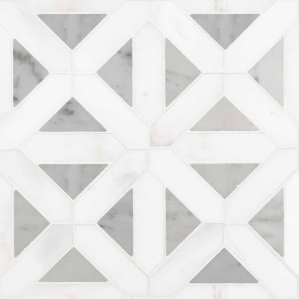 Msi Bianco Dolomite Geometrica SAMPLE Polished Marble Mesh-Mounted Mosaic Tile ZOR-MD-0159-SAM